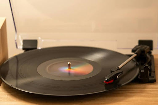 Vinyl record playing on a modern turntable.