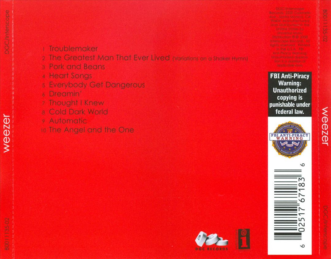 Weezer - Weezer (Red Album) (CD) back cover