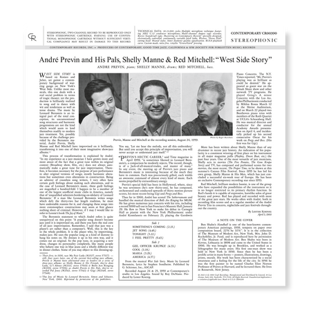André Previn and His Pals Shelly Manne & Red Mitchell - West Side Story (Contemporary Records Acoustic Sounds Series)
