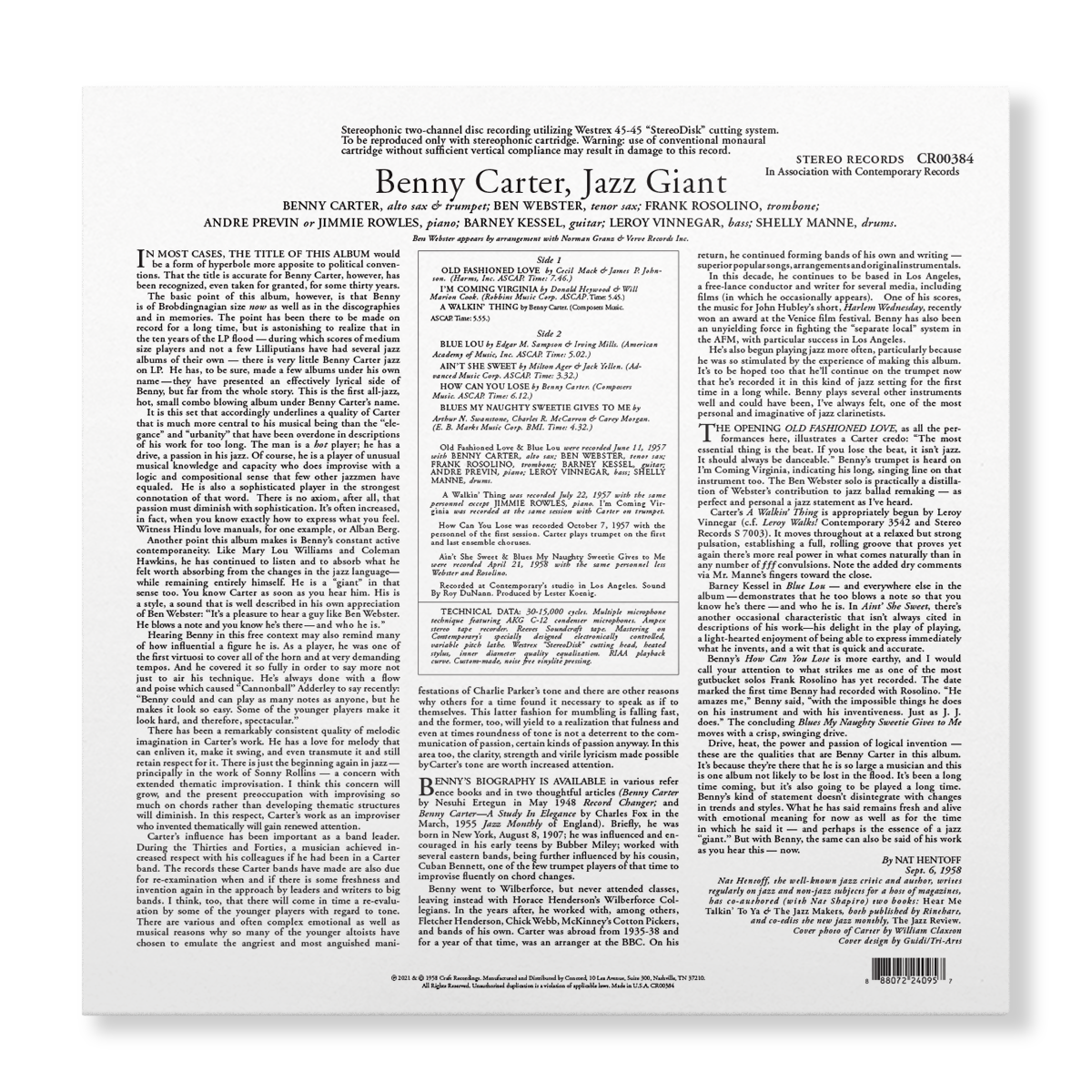Benny Carter - Jazz Giant (Contemporary Records Acoustic Sounds Series) Vinyl > LP Craft Recordings