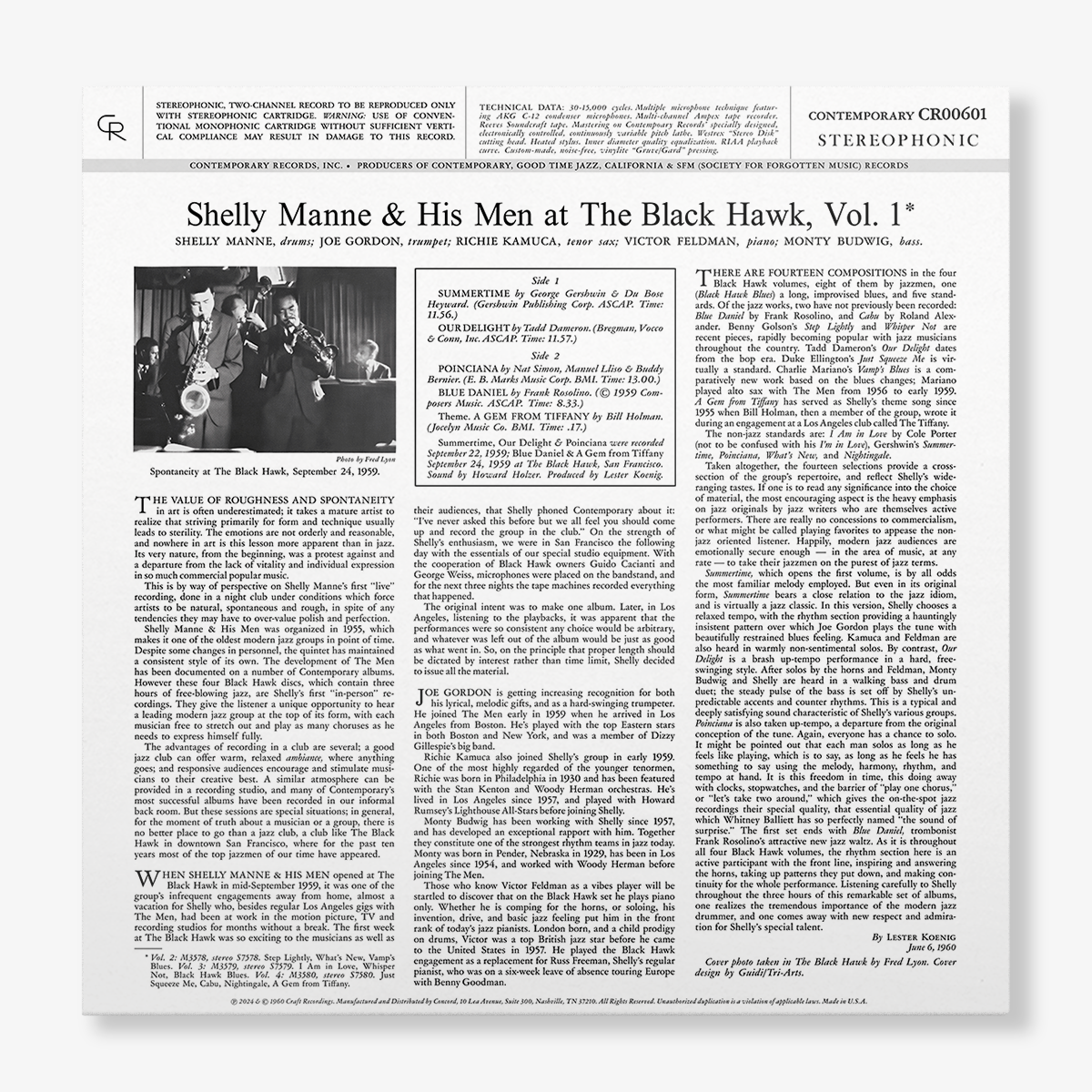 Shelly Manne & His Men - At The Black Hawk, Vol. 1 (Acoustic Sounds Series Vinyl) Vinyl > LP Craft Recordings