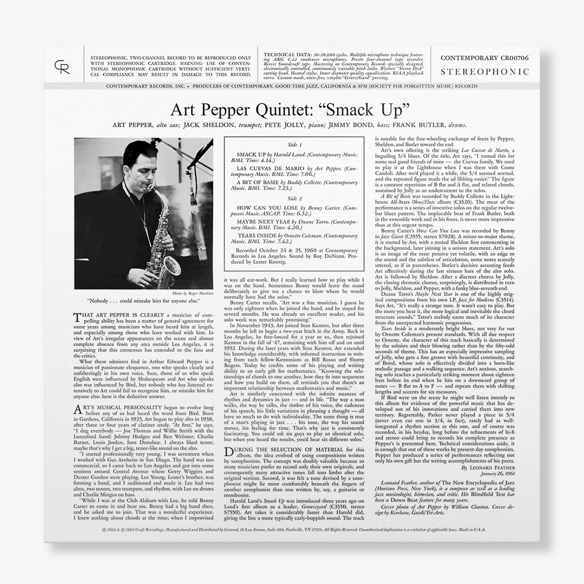 Art Pepper Quintet - Smack Up (Contemporary Records Acoustic Sounds Series) Vinyl > LP Craft Recordings