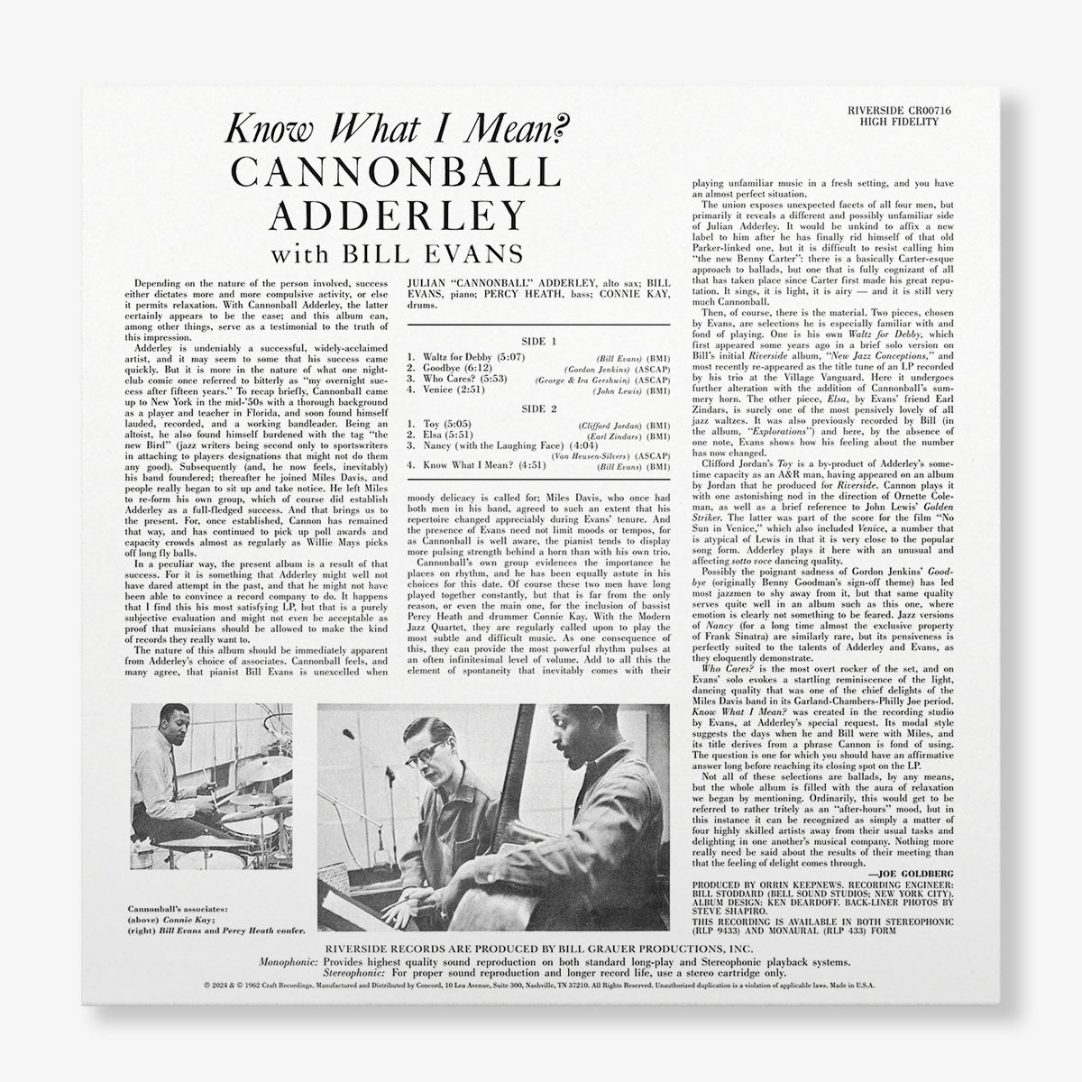 Cannonball Adderley with Bill Evans - Know What I Mean? (Original Jazz Classics Series Vinyl)