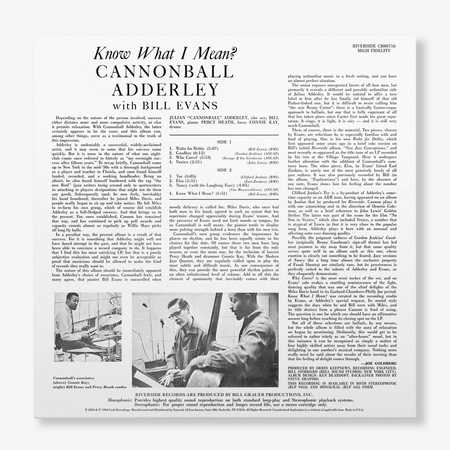 Cannonball Adderley with Bill Evans - Know What I Mean? (Original Jazz Classics Series Vinyl)