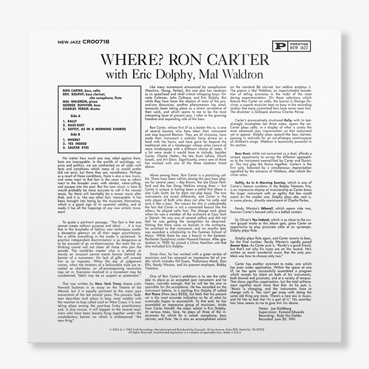 Ron Carter - Where? (Original Jazz Classics Series Vinyl)