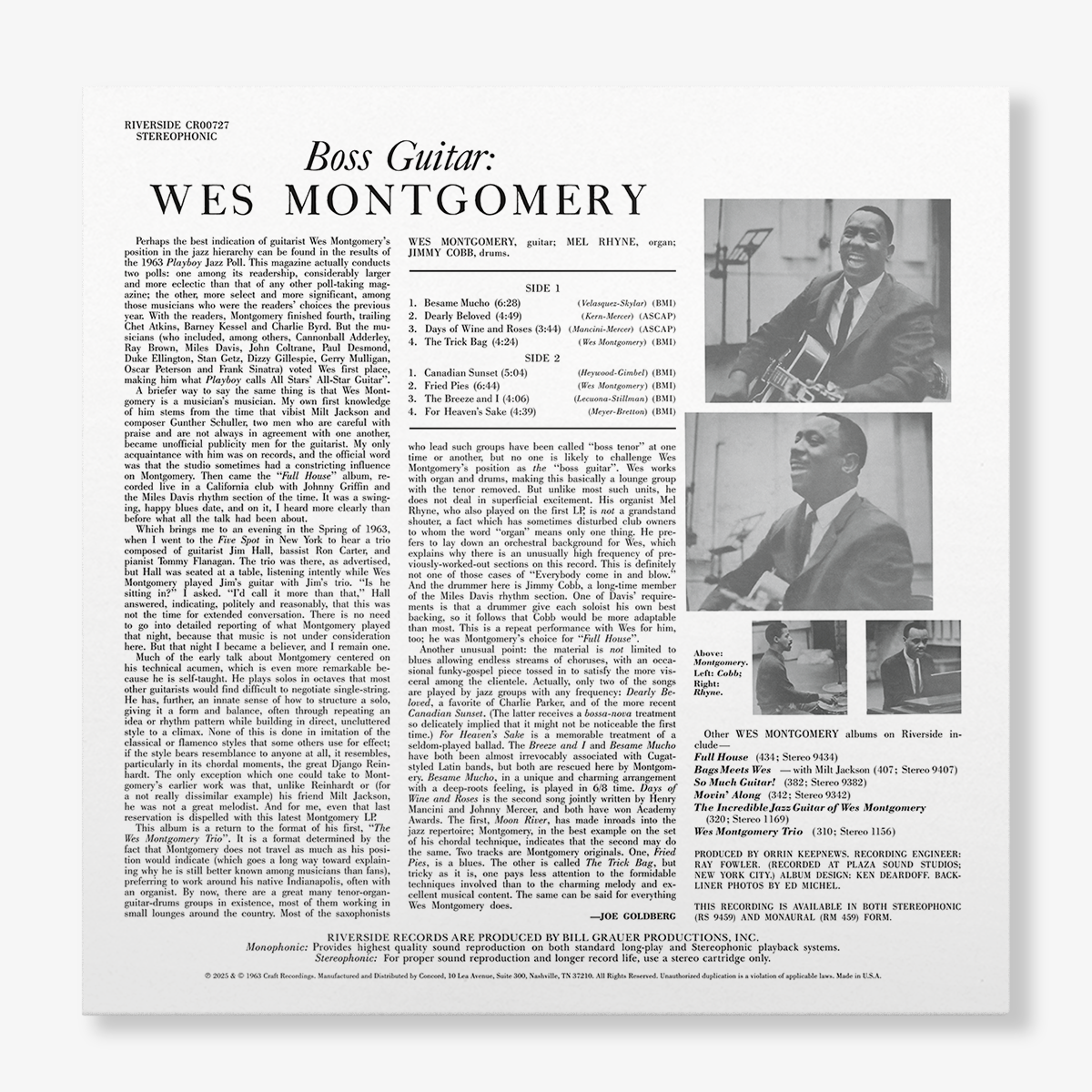 Wes Montgomery - Boss Guitar (Original Jazz Classics Series) Vinyl > LP Craft Recordings