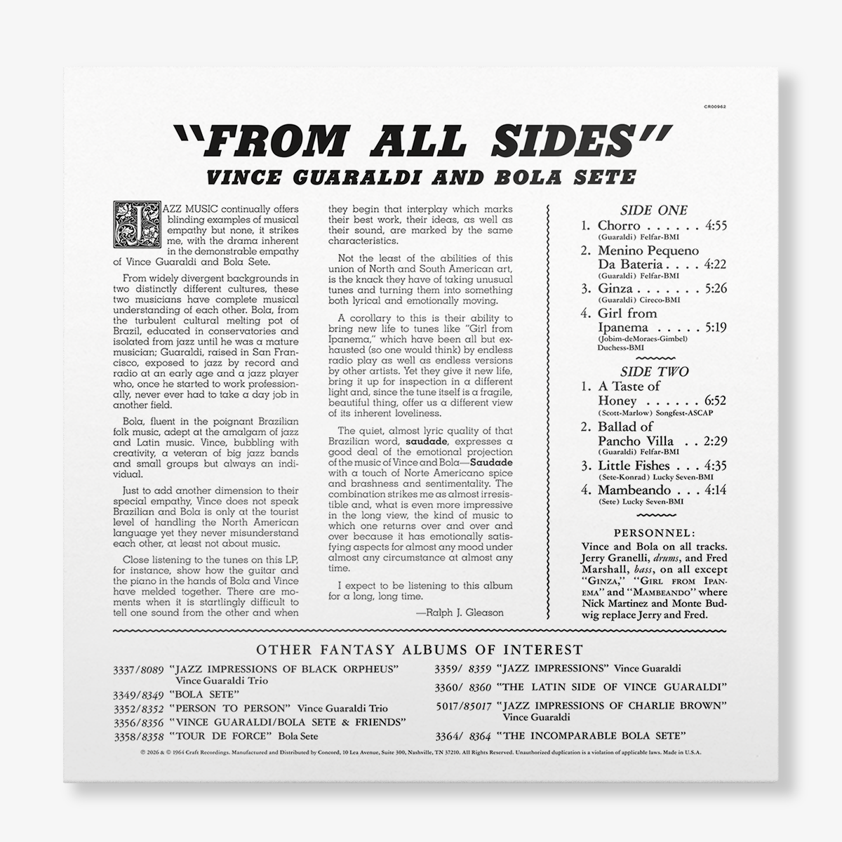 Vince Guaraldi and Bola Sete - From All Sides (Original Jazz Classics Series Vinyl)
