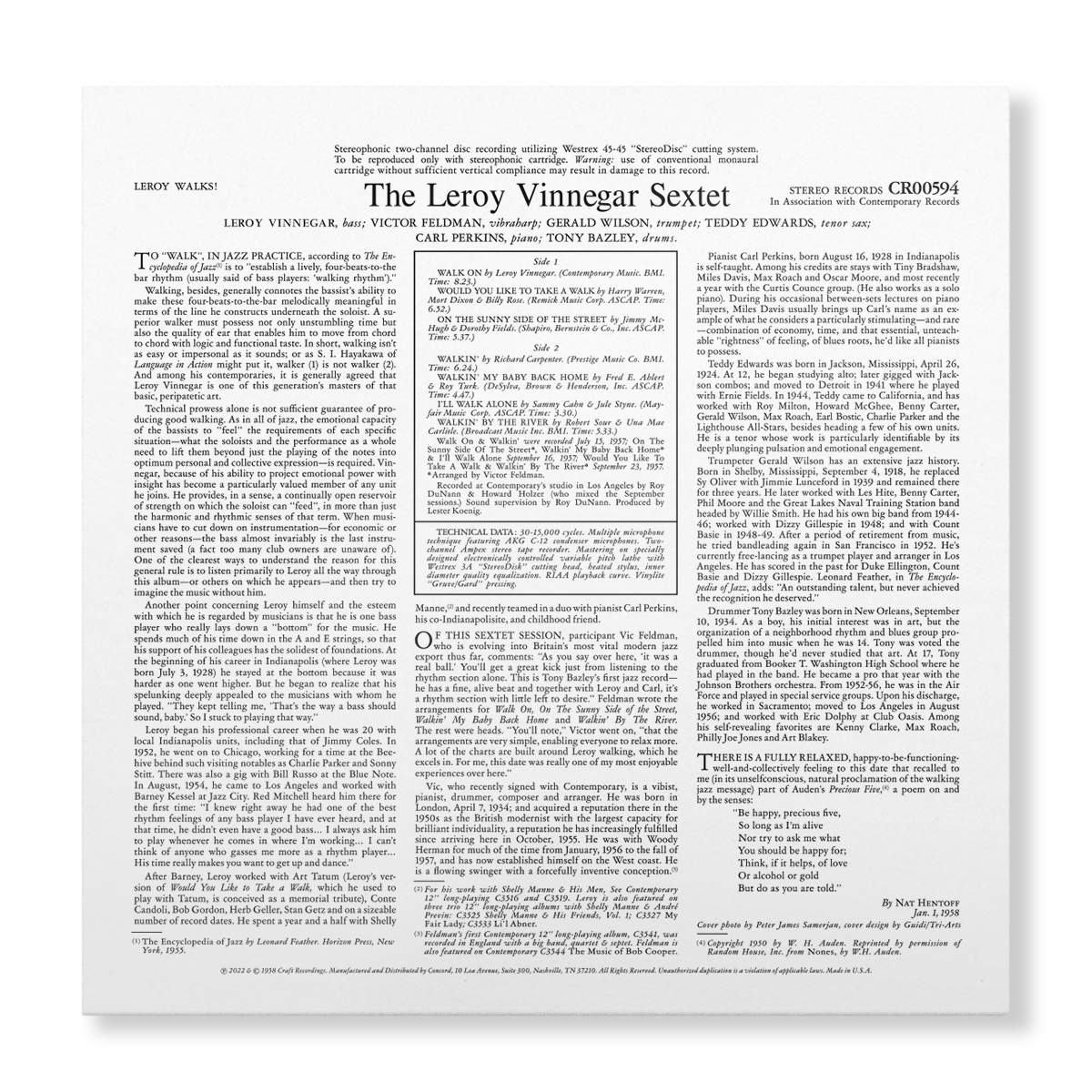 Leroy Vinnegar - Leroy Walks! (Contemporary Records Acoustic Sounds Series) Vinyl > LP Craft Recordings