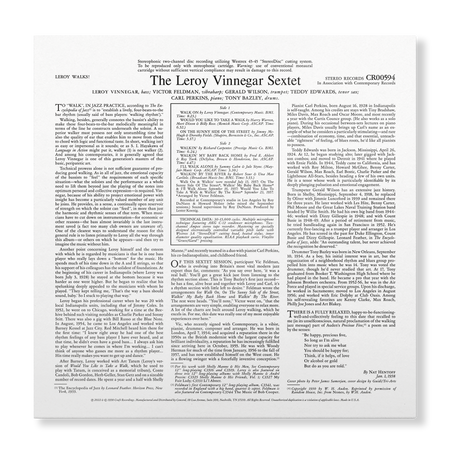 Leroy Vinnegar - Leroy Walks! (Contemporary Records Acoustic Sounds Series) Vinyl > LP Craft Recordings