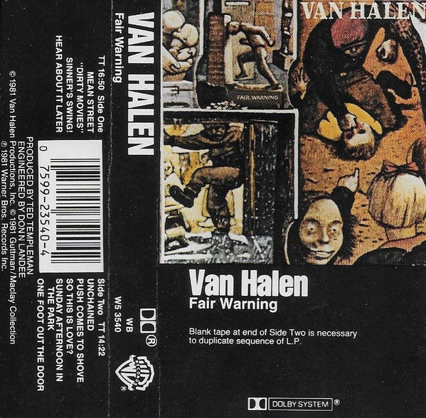Van Halen - Fair Warning Record Warner Bros. Records 1981 / US / Dolby, Barcode / Warner Bros. Records VG+ VG+