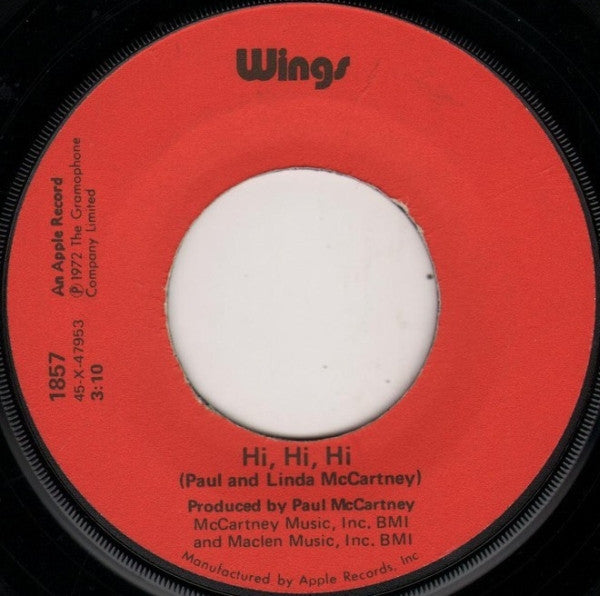 Wings (2) - Hi, Hi, Hi / C Moon Record Apple Records 1972 / US / Apple Records / INBHK VG VG