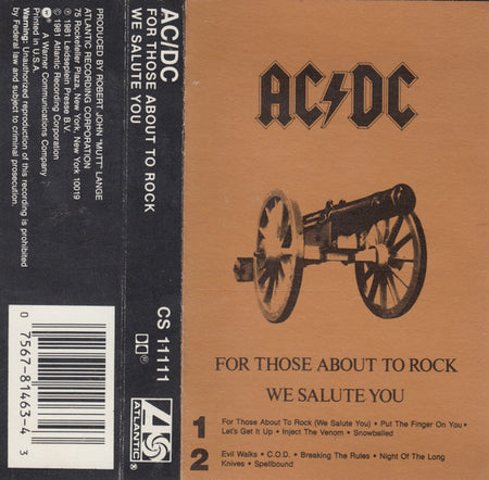 AC/DC - For Those About To Rock (We Salute You) Record Atlantic US / Atlantic VG VG