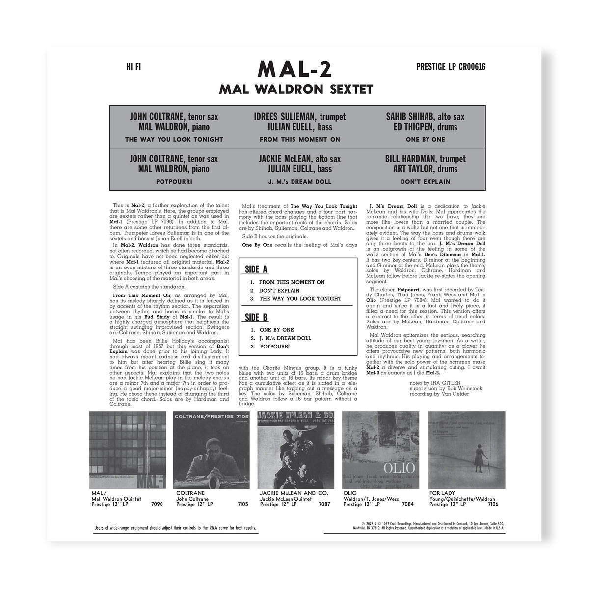 Mal Waldron Sextet - Mal/2 (Original Jazz Classics Series Vinyl)
