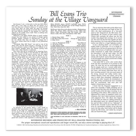 Bill Evans Trio - Sunday At The Village Vanguard (Original Jazz Classics Series) Vinyl > LP Craft Recordings