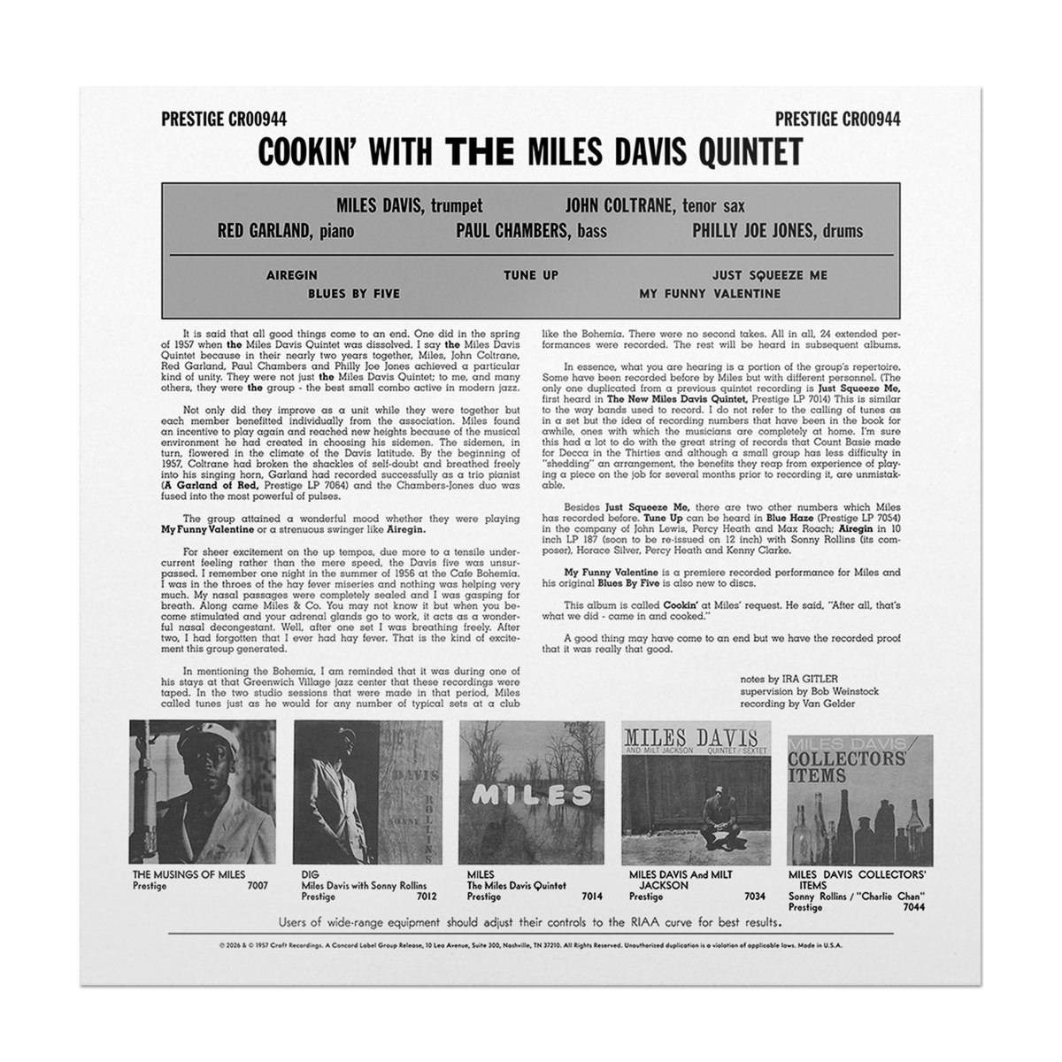 The Miles Davis Quintet - Cookin' With The Miles Davis Quintet (Original Jazz Classics Vinyl)