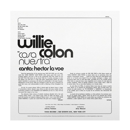Willie Colón & Héctor Lavoe - Cosa Nuestra (Black Vinyl) back cover