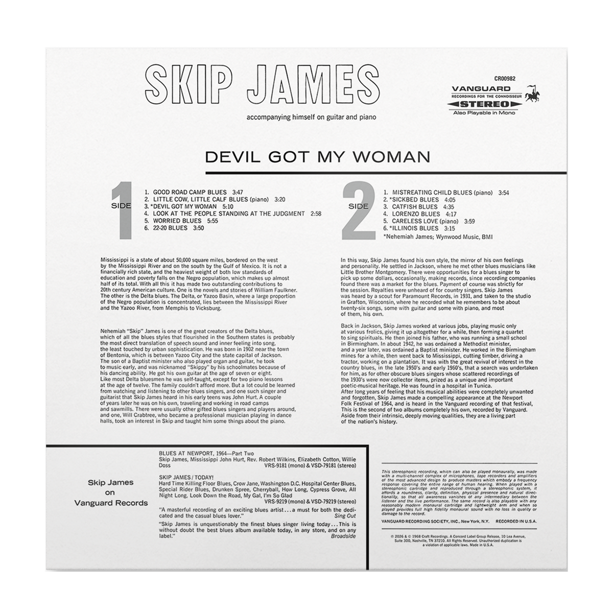 Skip James - Devil Got My Woman (Bluesville Series Vinyl) Vinyl > LP Craft Recordings