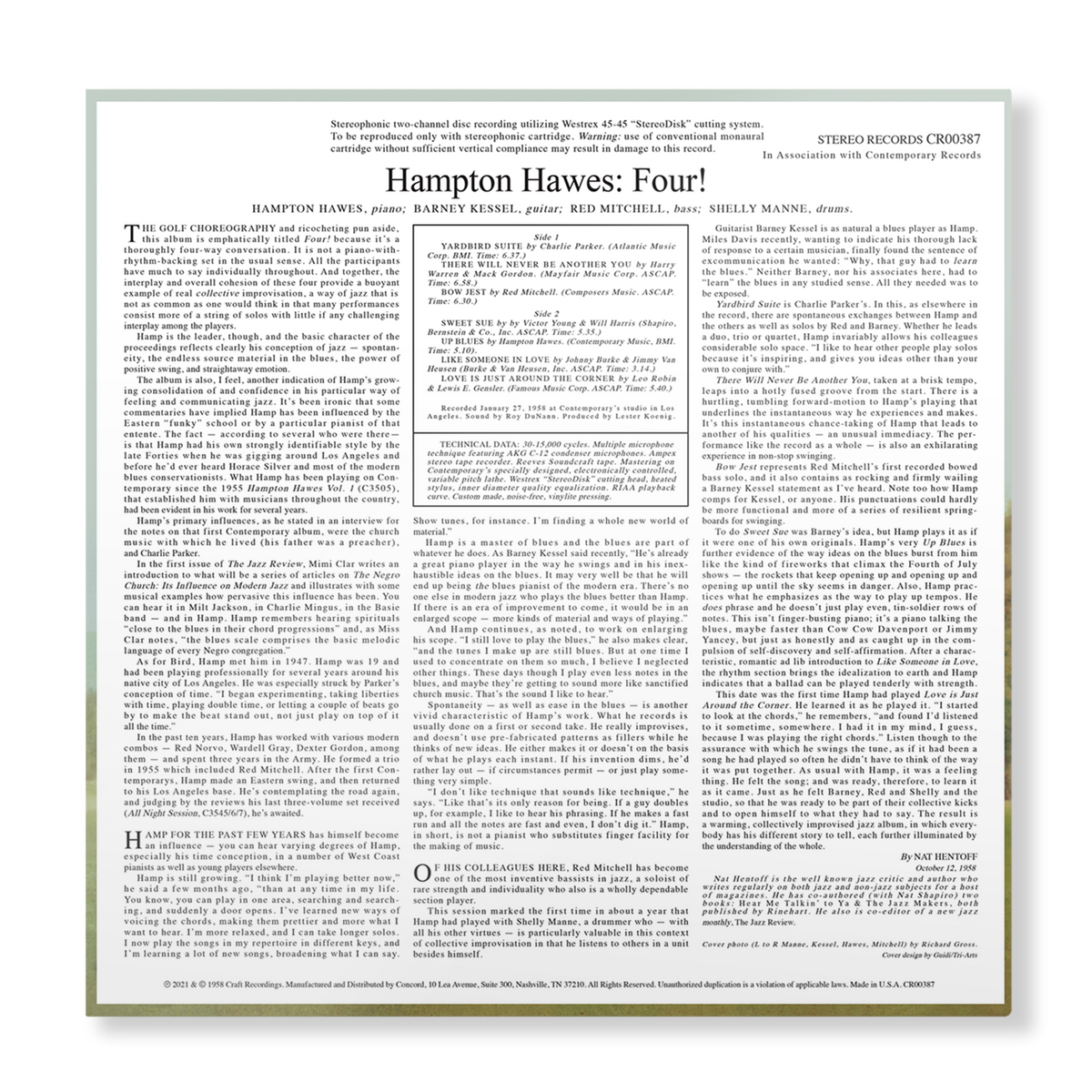 Hampton Hawes - Four! (Contemporary Records Acoustic Sounds Series) Vinyl > LP Craft Recordings