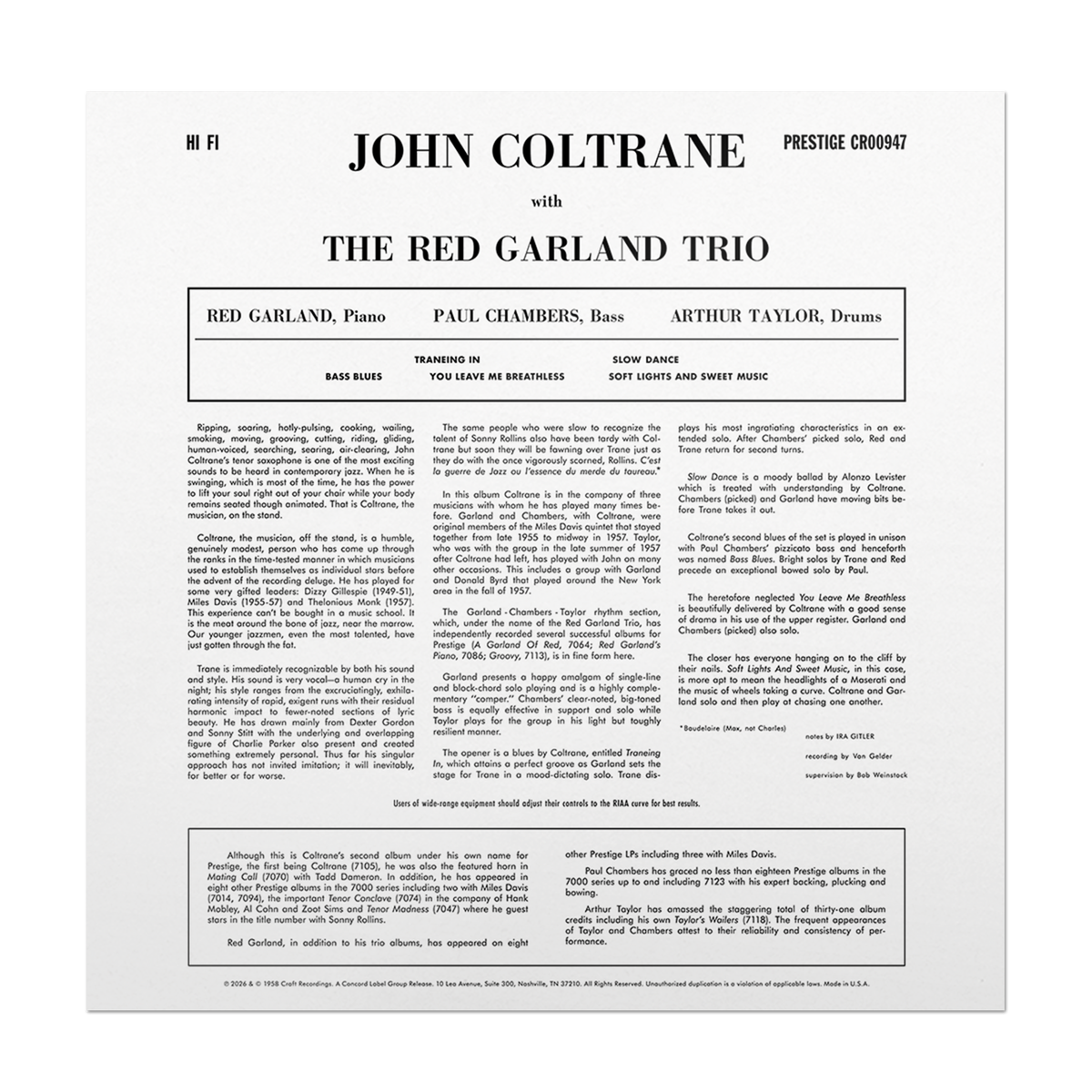 John Coltrane - John Coltrane With The Red Garland Trio (Original Jazz Classics Vinyl)