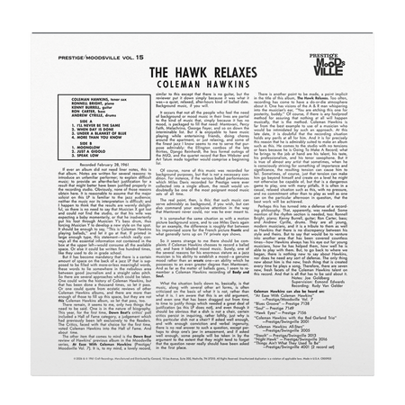 Coleman Hawkins - The Hawk Relaxes (Moodsville Acoustic Sounds Series Vinyl) Vinyl > LP Craft Recordings
