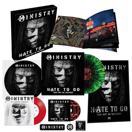 Ministry - Hate To Go - Take Out Or Delivery (Black & Green Splatter Deluxe 2LP + 7-inch + CD Box Set) Vinyl > Box Set Cleopatra NEW NEW