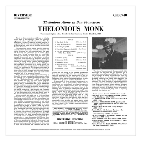 Thelonious Monk - Thelonious Alone in San Francisco (Original Jazz Classics Series Vinyl)