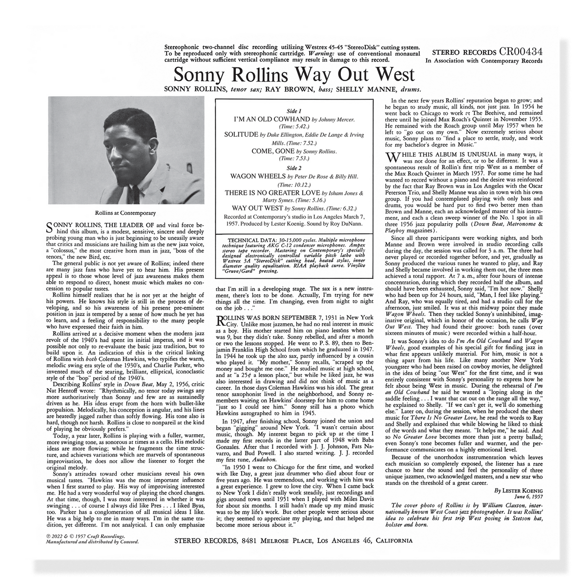 Sonny Rollins - Way Out West (Contemporary Records Acoustic Sounds Series) Vinyl > LP Craft Recordings