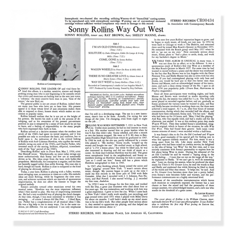 Sonny Rollins - Way Out West (Contemporary Records Acoustic Sounds Series) Vinyl > LP Craft Recordings